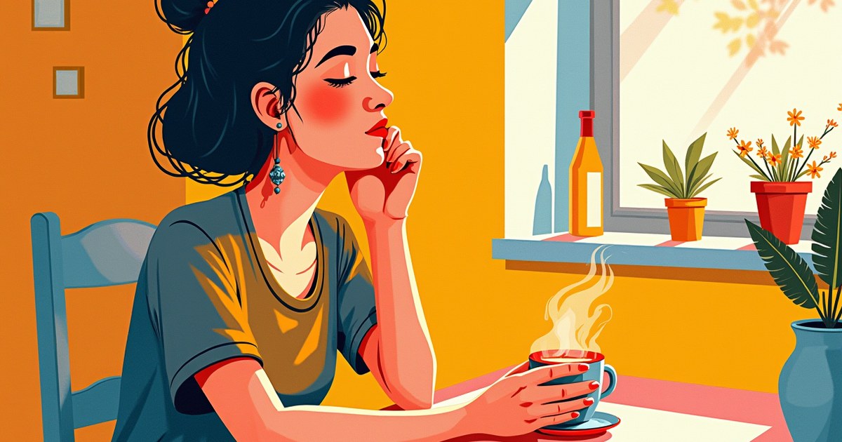 Person enjoying a quiet morning ritual with a warm mug at a sunny kitchen table to boost daily mood