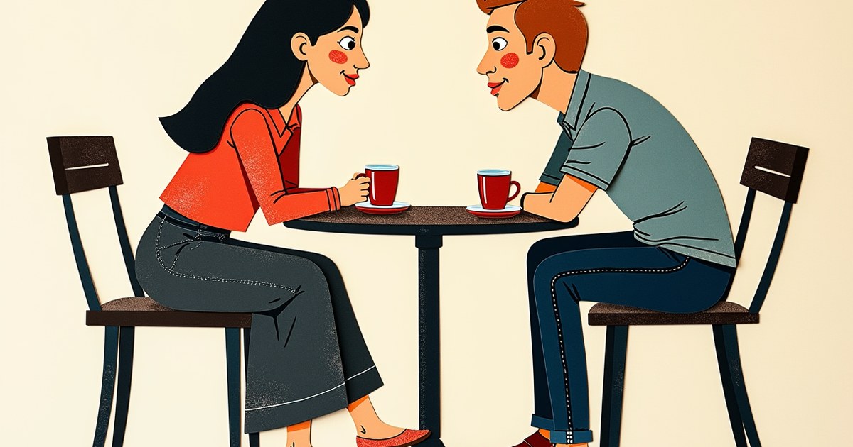 Couple at café showing emotional distance and avoidant body language, early attachment style red flags in relationships.